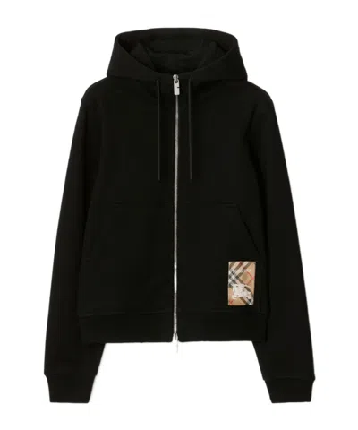 BURBERRY BURBERRY CHECK LABEL ZIP-UP DRAWSTRING HOODIE