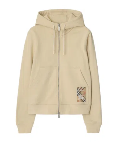 BURBERRY BURBERRY LOGO PATCH ZIPPED DRAWSTRING HOODIE