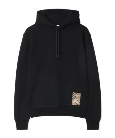 Burberry Check Label Hoodie In Black