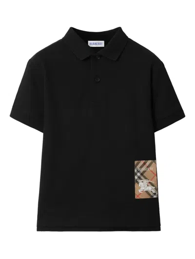 Burberry Kids' Boy's Johane Ekd Logo-patch Polo Shirt In Black