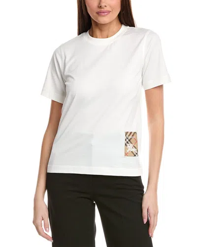 Burberry Women White T-shirt With Logo Patch With Check Motif On The Front In Cotton Woman In Neutral