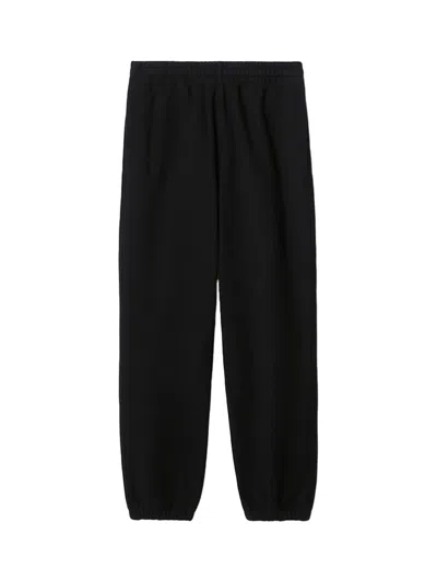 Burberry Check Label Terry Cotton Joggers In Black