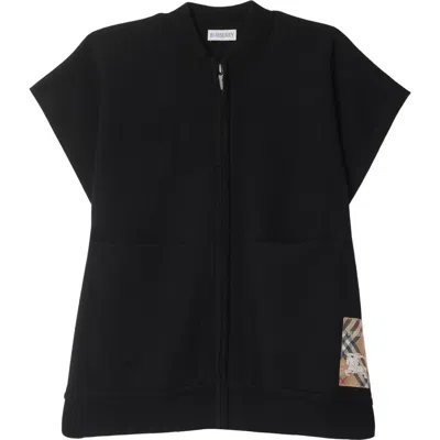 Burberry Kids'  Childrens Check Label Wool Blend Cape In Black
