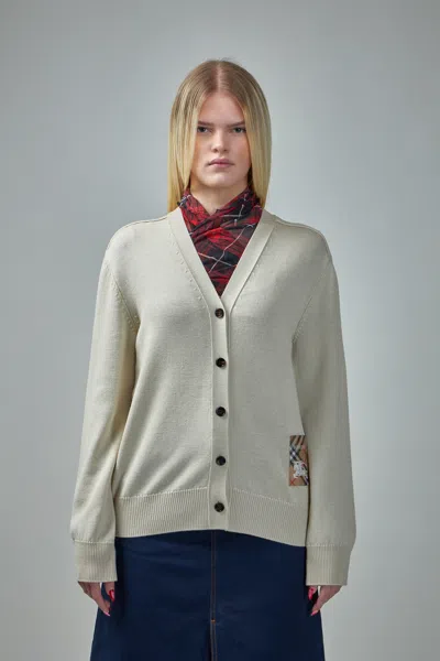 Burberry Check Label Wool Cardigan In Green