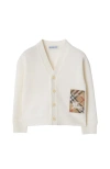 Burberry Check Label Wool Cardigan In Ivory