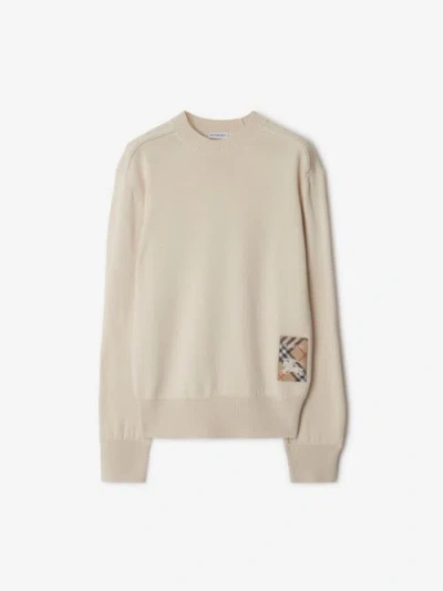Burberry Check Label Wool Sweater In Beige O Tan
