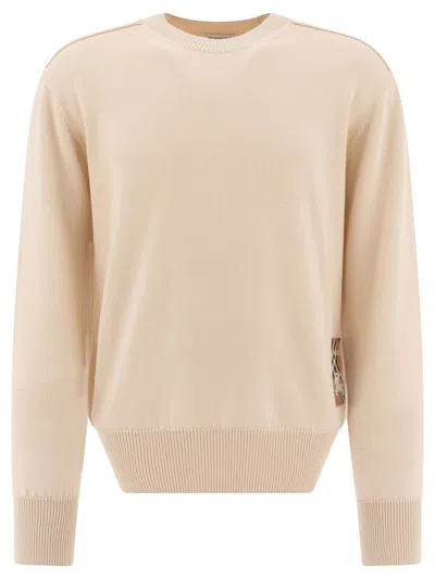 Burberry Check Label Wool Sweater In Neutral