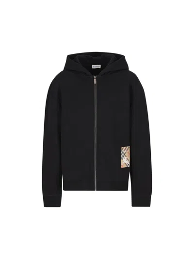 Burberry Kids'  Check Label Zip Hoodie In Black