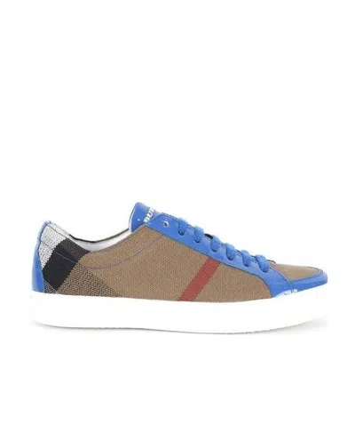 Burberry Check Lace Low-cut Casual Shoes In Gray