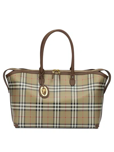 Burberry "check" Large Shoulder Bag In Brown