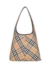 Burberry Embroidered Canvas Large Check Shopping Bag In Beige