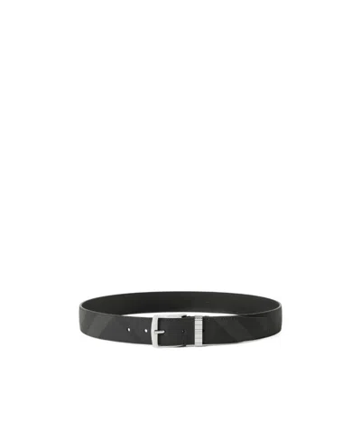 Burberry Check Leather Belt In Black