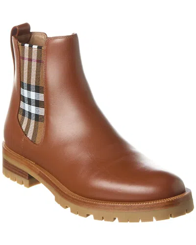 Burberry Check Leather Bootie In Brown