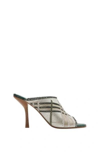 Burberry Check Leather Cabana Mules In Cotton
