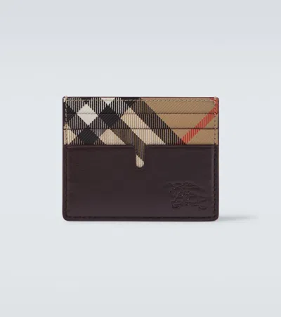 Burberry Check Leather Card Holder In Brown