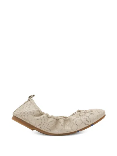 Burberry Check Leather Fawn Ballerinas​ In Neutral