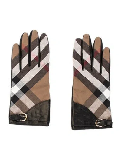 Pre-owned Burberry Check Leather Gloves In Black