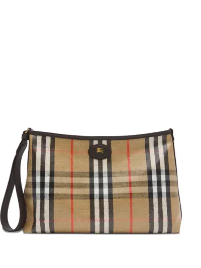 Burberry Check Leather Highlands Clutch Bag In Neutral