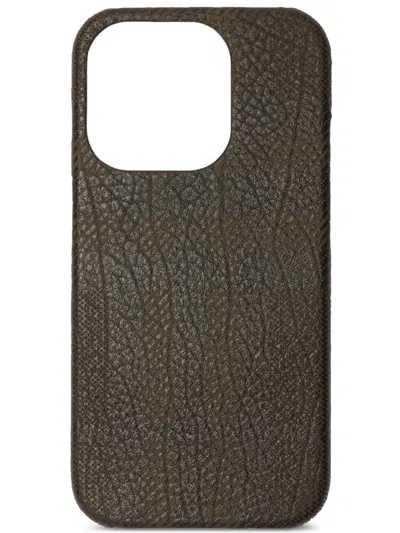 Burberry Check Leather Iphone 15 Pro Case In Brown