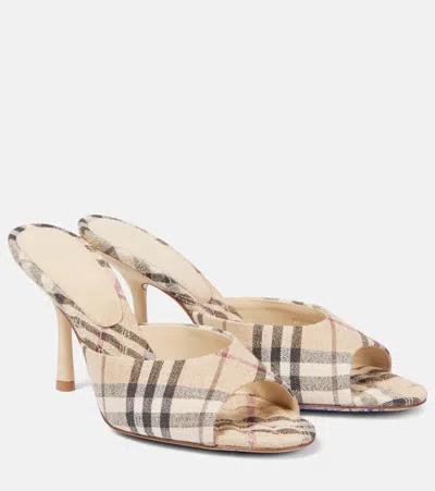Burberry Check Leather-lined Mules In Beige