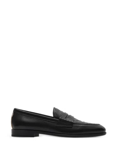 Burberry Check Leather Opal Loafers In Black
