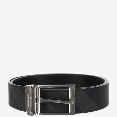 Burberry Check Leather Reversible Belt In Charcoal/silver