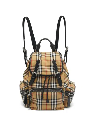 Pre-owned Burberry Check Leather Rucksack In Neutral