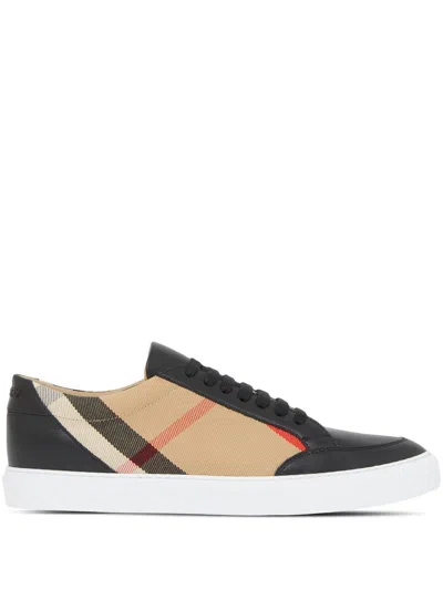 Burberry Check Leather Sneakers In Neutral