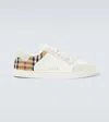 Burberry Men Stevie Leather And Check Canvas Sneakers In Beige