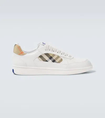 Burberry Low-top Leather Sneakers With Check Inserts In White
