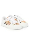 Burberry Leather & Cotton Strap Sneakers In White