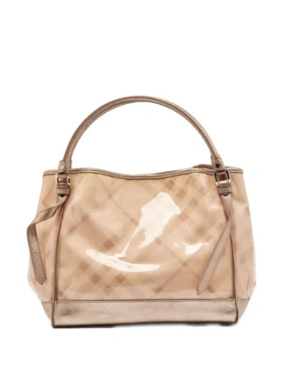 Pre-owned Burberry Check Leather Tote Bag