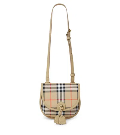 Burberry Kids'  Check Leather-trimmed Crossbody Bag In Sand