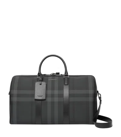 Burberry Check Leather-trimmed Holdall In Grey