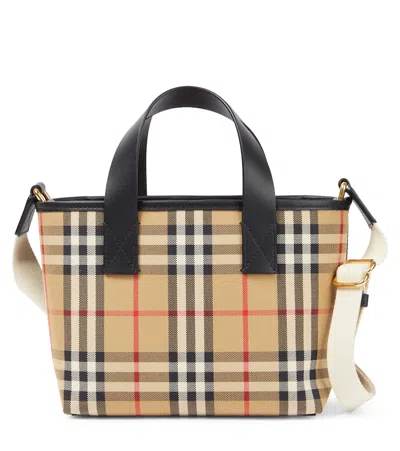 Burberry Kids'  Check Leather-trimmed Tote Bag In Beige