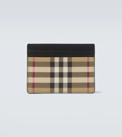 Burberry Checked Fabric Calfskin Finish Card Holder In Neutral