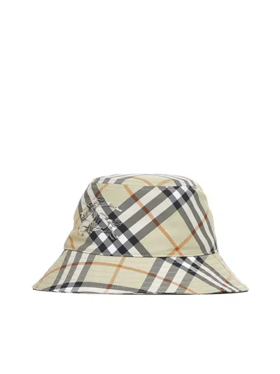 Burberry Check Light Green Polyester Hat In Light Sage