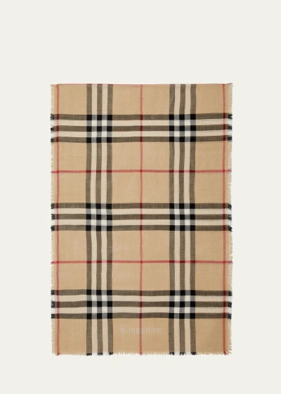 Burberry Check Lightweight Gauze Wool Scarf In Neutral