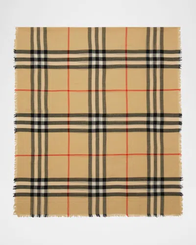 Burberry Check Lightweight Wool Scarf In Purple