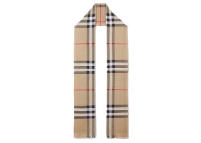 Pre-owned Burberry Check Lightweight Wool Silk Scarf In Archive Beige