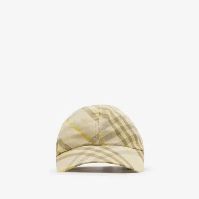 Burberry Check Linen Baseball Cap In Wheat