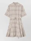 Burberry Short-sleeve Check Linen-blend Belted Mini Shirtdress In Neutral
