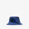 Burberry Blue Checked Linen Bucket Hat In Bright Navy