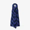 Burberry Check Linen Dress In Bright Navy