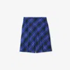 Burberry Check Linen Shorts In Bright Navy