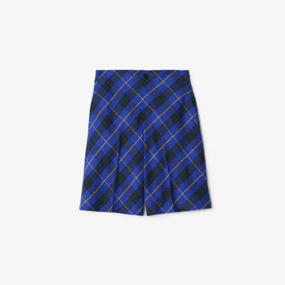 Burberry Check Linen Shorts In Bright Navy