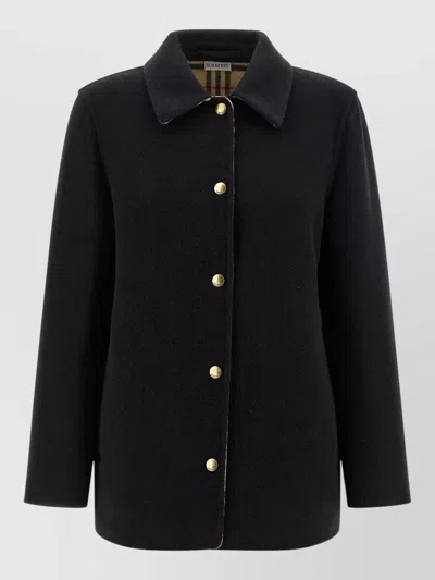 Burberry Check Lining Jacket Collared Long Sleeves In Black
