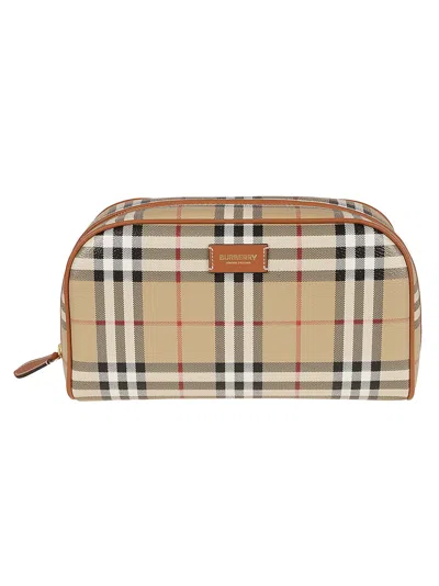 Burberry Check Logo Clutch In Archive Beige