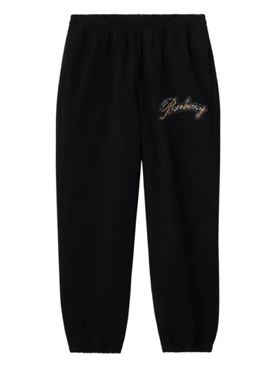 Burberry Check Cursive Logo Cotton Jogging Pants In Black