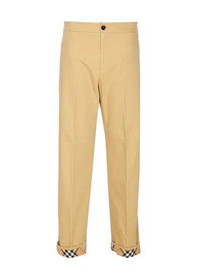 Burberry Check Logo Pants In Nude